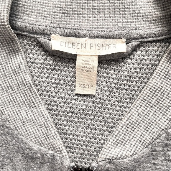 EILEEN FISHER Organic Cotton Knit 2 Way Zip Bomber Jacket Sweatshirt Gray XS - Picture 4 of 8